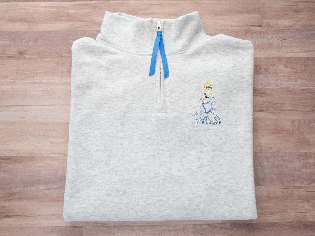 Cinderella Embroidered Quarter Zip Cinderella Sweatshirt - Etsy | Etsy (US)