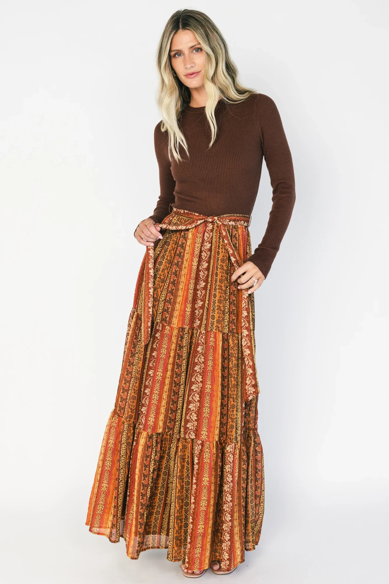 Emryn Sweater Dress | Brown + Rust Print | Baltic Born