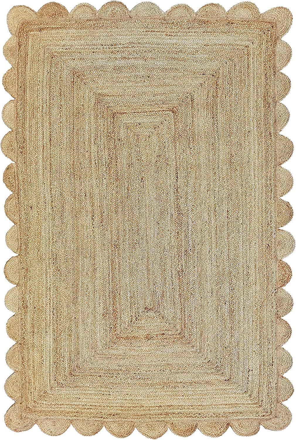 Rugglobal Scalloped Natural Jute Area Rug, Natural Color (3'x5') | Amazon (US)