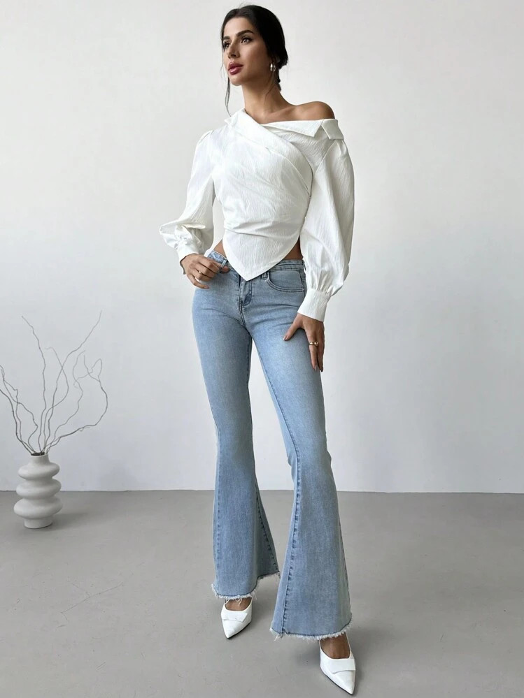 Firerie Women Casual Elegant Refined Commute Office Asymmetrical Hem Long Sleeve Blazer Collar | SHEIN