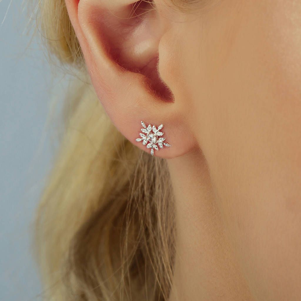 Silver Glistening Snowflake Earrings Studs Or Necklace | Not On The High Street