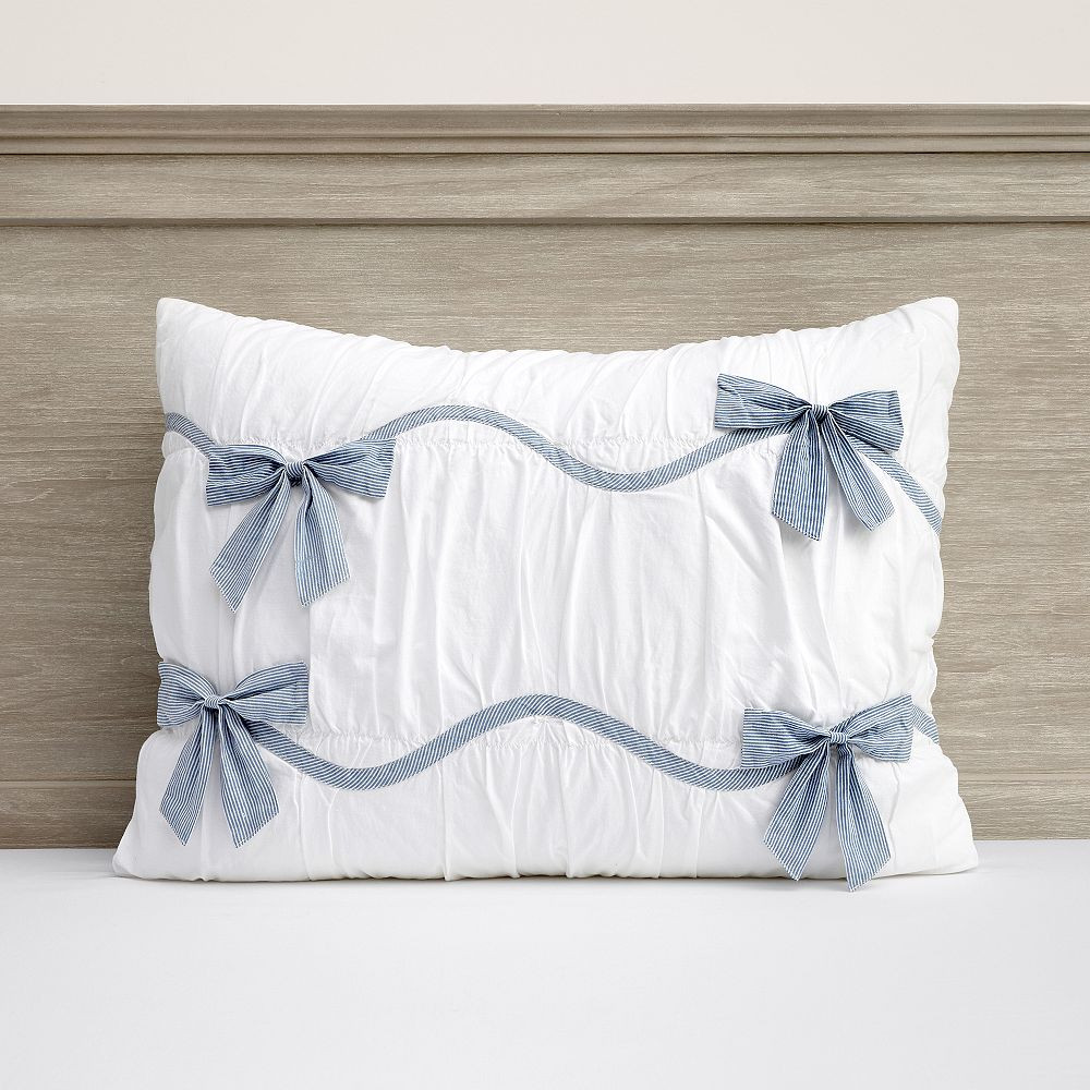 Stripe Bow Comforter, Standard Sham, Blue | Pottery Barn Teen