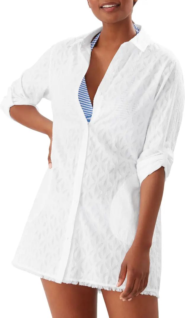 Tommy Bahama Cotton Clip Jacquard Boyfriend Cover-Up Shirt | Nordstrom | Nordstrom