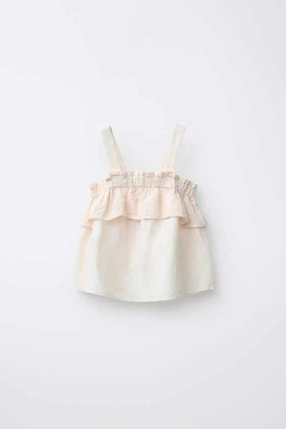 EMBROIDERED FLORAL TOP WITH COTTON AND LINEN | Zara UK