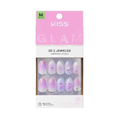 Kiss Glam Jeweled Press-On Fake Nails - Medium Almond - Coastal Crush - 35ct | Target