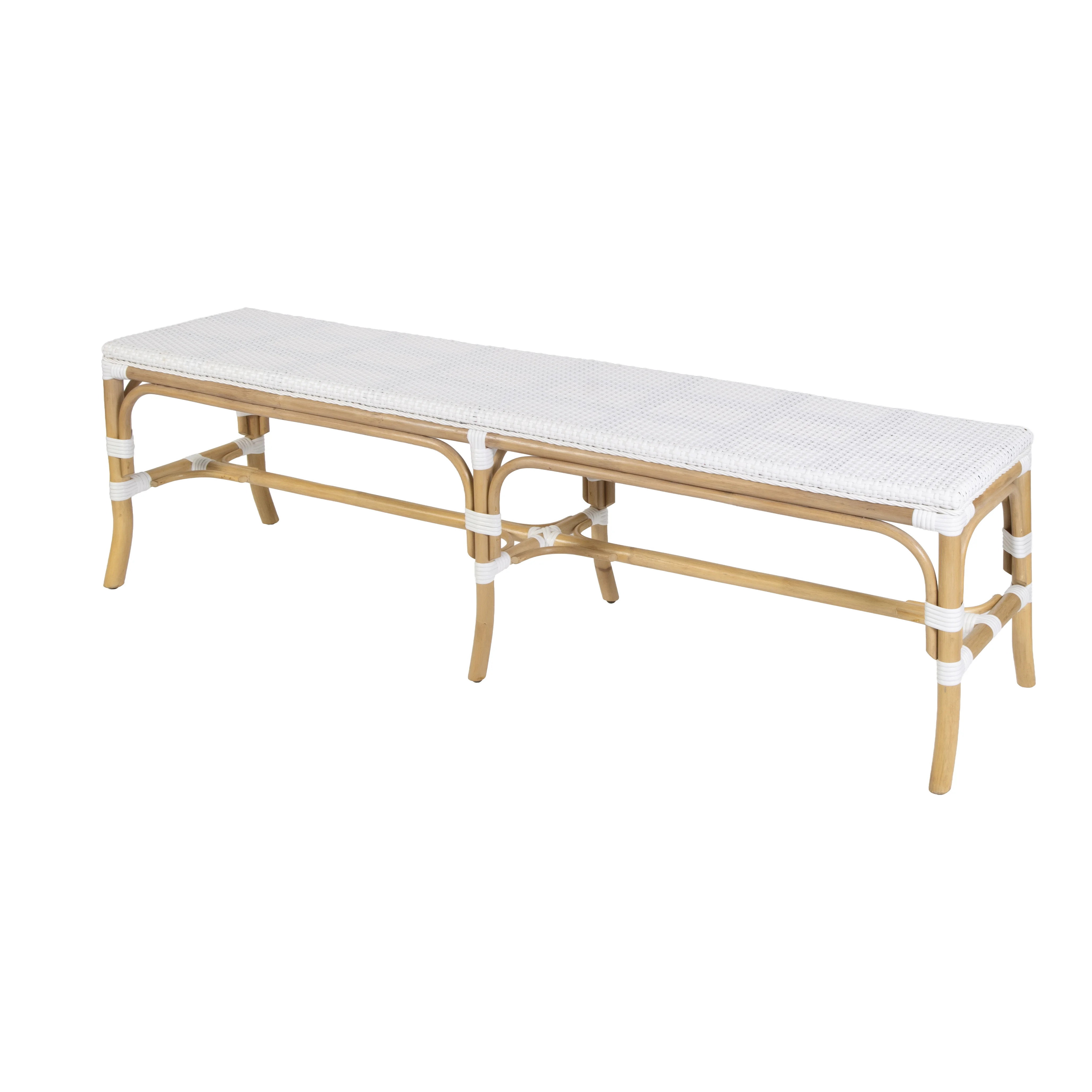 Laguna 66.5 in. W Rattan Backless Accent Bench, White & Navy Blue | Wayfair North America