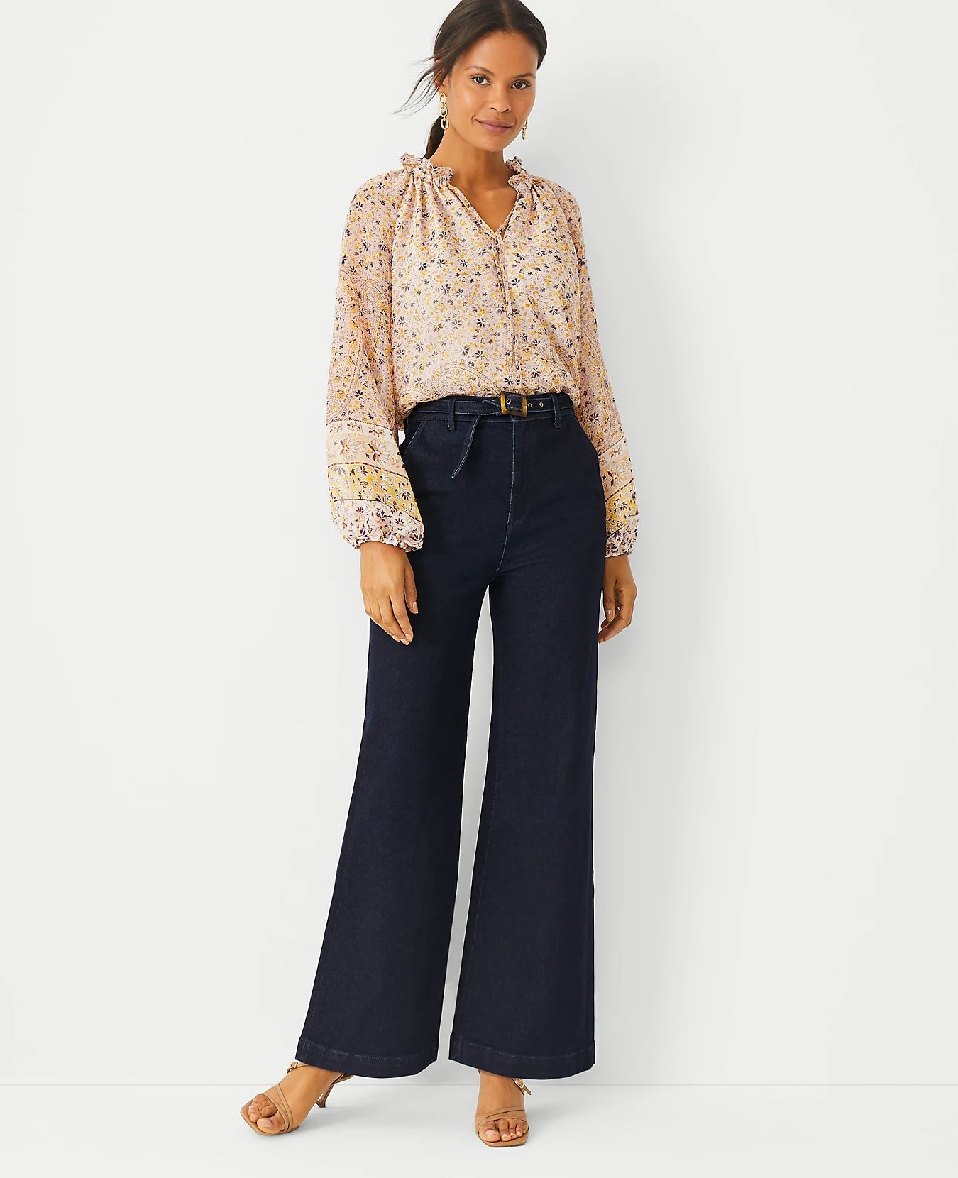 High Rise Belted Trouser Jeans in Rinse Wash | Ann Taylor (US)