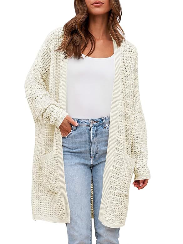 MEROKEETY Women's Oversized Long Batwing Sleeve Cardigan Waffle Knit Sweater Coat | Amazon (US)