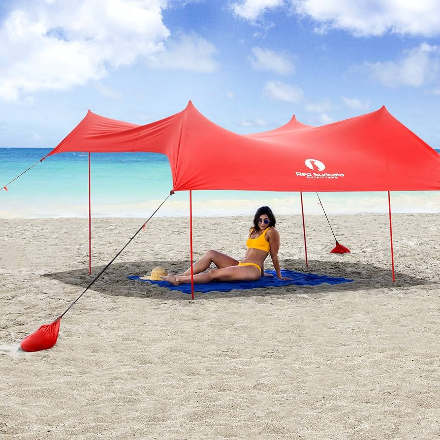 Red Suricata Family Beach Tent & Beach Canopy, UPF50 Sun Beach Shade, Sunshade with 4 Aluminum Po... | Amazon (US)