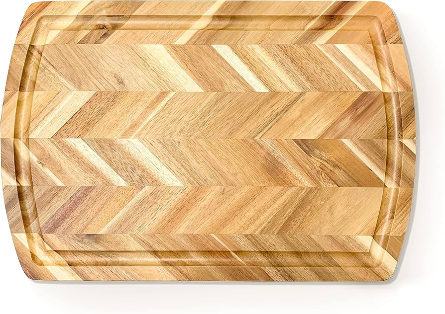 Acacia Rect. Herringbone design Chopping board, side grooves, deep well, 18X12X1” | Amazon (US)