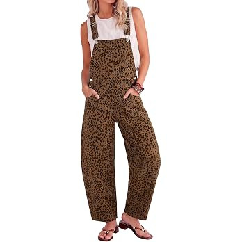 luvamia Leopard Print Jumpsuits for Women Trendy Loose 90s Barrel Overalls | Amazon (US)