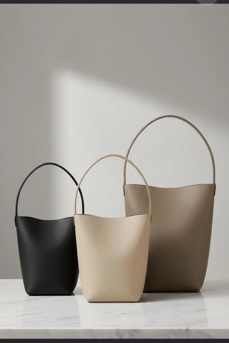 Handmade Neutral Leather Tote Bag \u2013 Minimal Bucket Shoulder Top Handle Bag - Etsy | Etsy (Global)