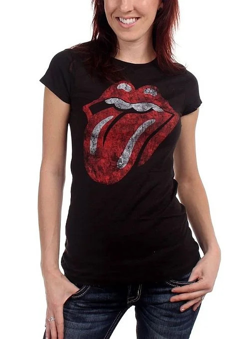 Rolling Stones Distressed Tongue Junior Women's Classic T-Shirt | Walmart (US)