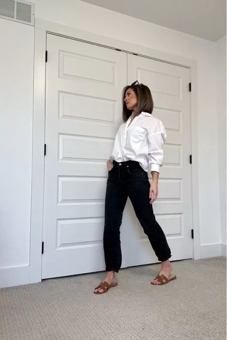 I love this outfit for an everyday casual look for the winter into spring weather. Karen walker sunglasses, Abercrombie poplin shirt, Citizens of Humanity crop black jeans, and Steve Madden sandals. 

#LTKshoecrush #LTKstyletip #LTKSeasonal