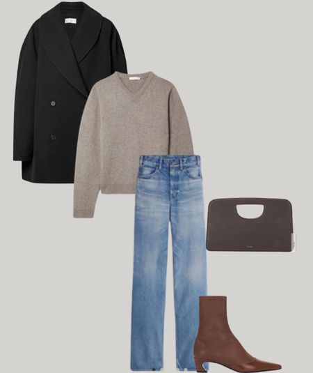 Winter outfit, work outfit, denim, jeans, boots, clutch, coat, sweater 

#LTKworkwear #LTKSeasonal #LTKshoecrush