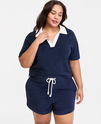 Trendy Plus Size Terry Collared Top | Macy's