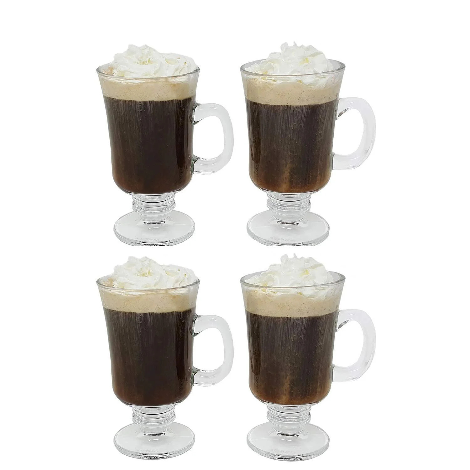 Irish Coffee Glass Coffee Mugs Footed Regal Shape 8 oz. Set of 4 Thick Wall Glass Cappuccinos, Mu... | Walmart (US)