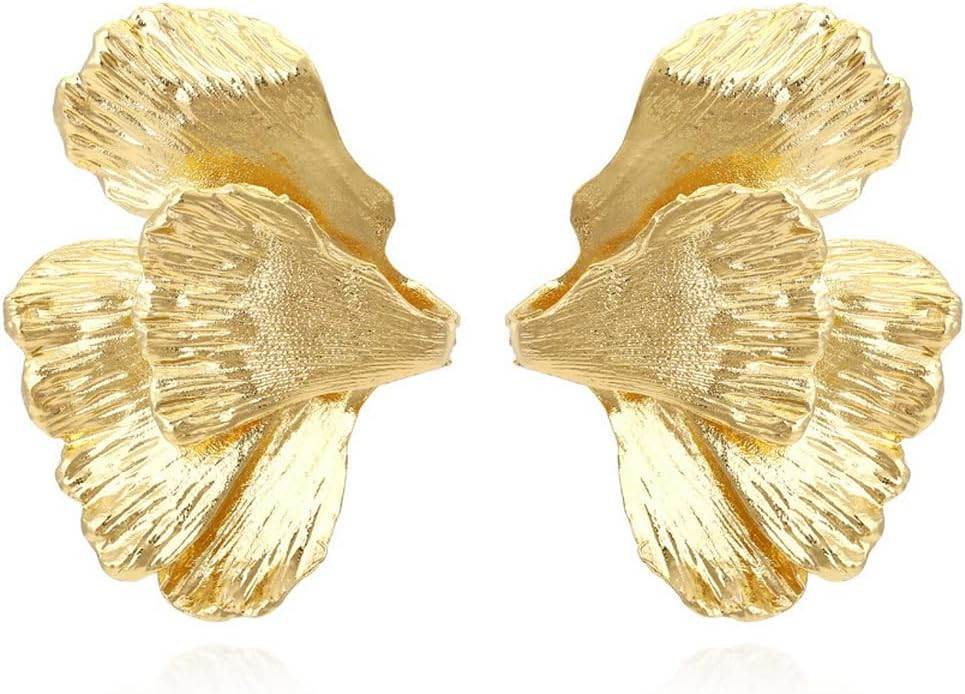 14K Gold Plated Flower Stud Earrings for Women,Statement Ginkgo Leaf Earrings,Dainty Trendy Big F... | Amazon (US)