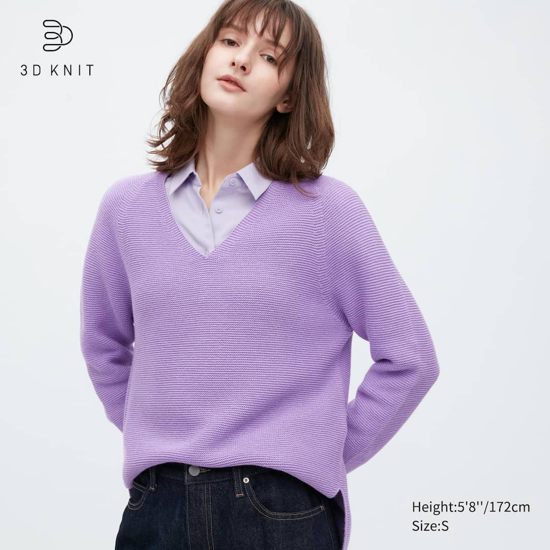 3D Knit Baumwollmix Pullover mit V-Ausschnitt | UNIQLO (DE)