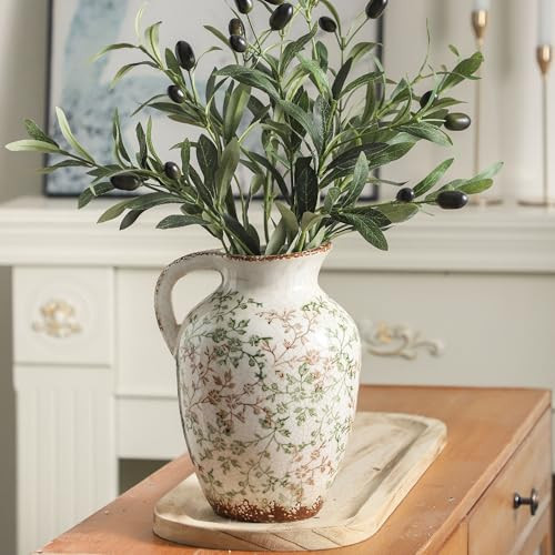 Enra Vintage vase,Ceramic Chinoiserie Floral Vase,Green and Beige Decorative Flower vase,Large Rustic Vases for Home Decors, Living Room, Bookshelf, Office，9.7 inch | Amazon (US)