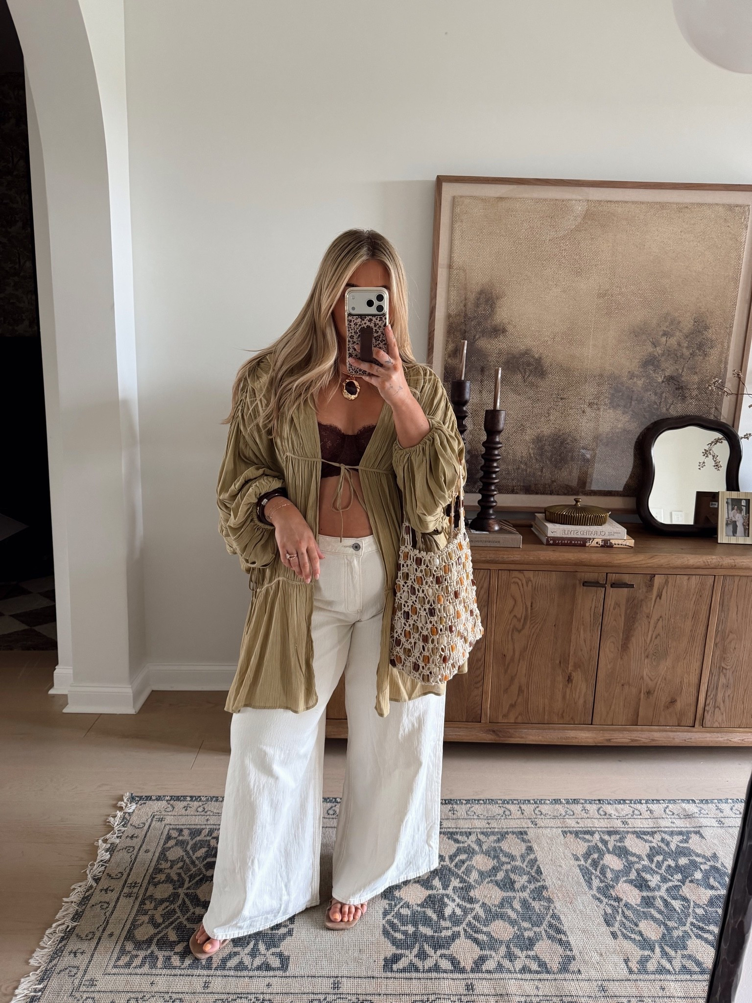 Love the earthy tones!!!! 
Green top — one size 
Bralette — tts
Jeans — 33 curve love long (AFKELSEYB) is live for a discount!!!