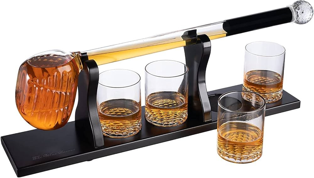 Golf Whiskey Decanter and 4 Liquor Glasses - Decanter & Glass Set - Golf Stick Gifts for Men - Un... | Amazon (US)