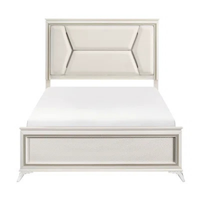 Modern Queen Bed With Chenille Upholstered Headboard And Led Lighting, Antique White Gold Touch, Wood Luxury Headboard, Look, Engineered Frame | Wayfair North America