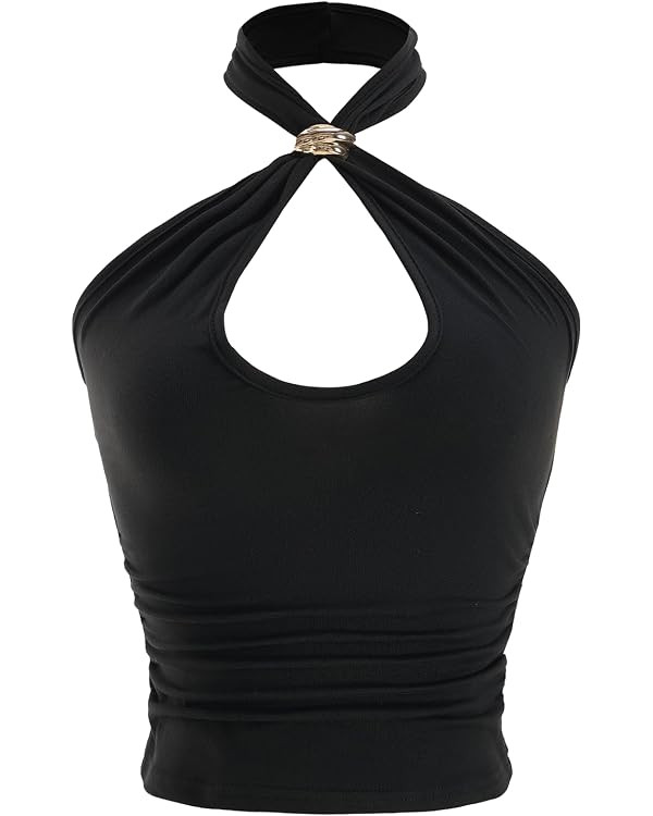 Women's Y2k Halter Crop Top Summer Ruched Criss Cross Fitted Party Tops Going Out Outfits | Amazon (US)