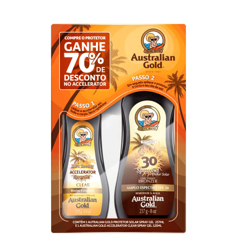 Kit Australian Gold Instant Bronzer
             - Protetor Solar Corporal + Bronzeador (2 Produt... | Beleza Na Web (BR)