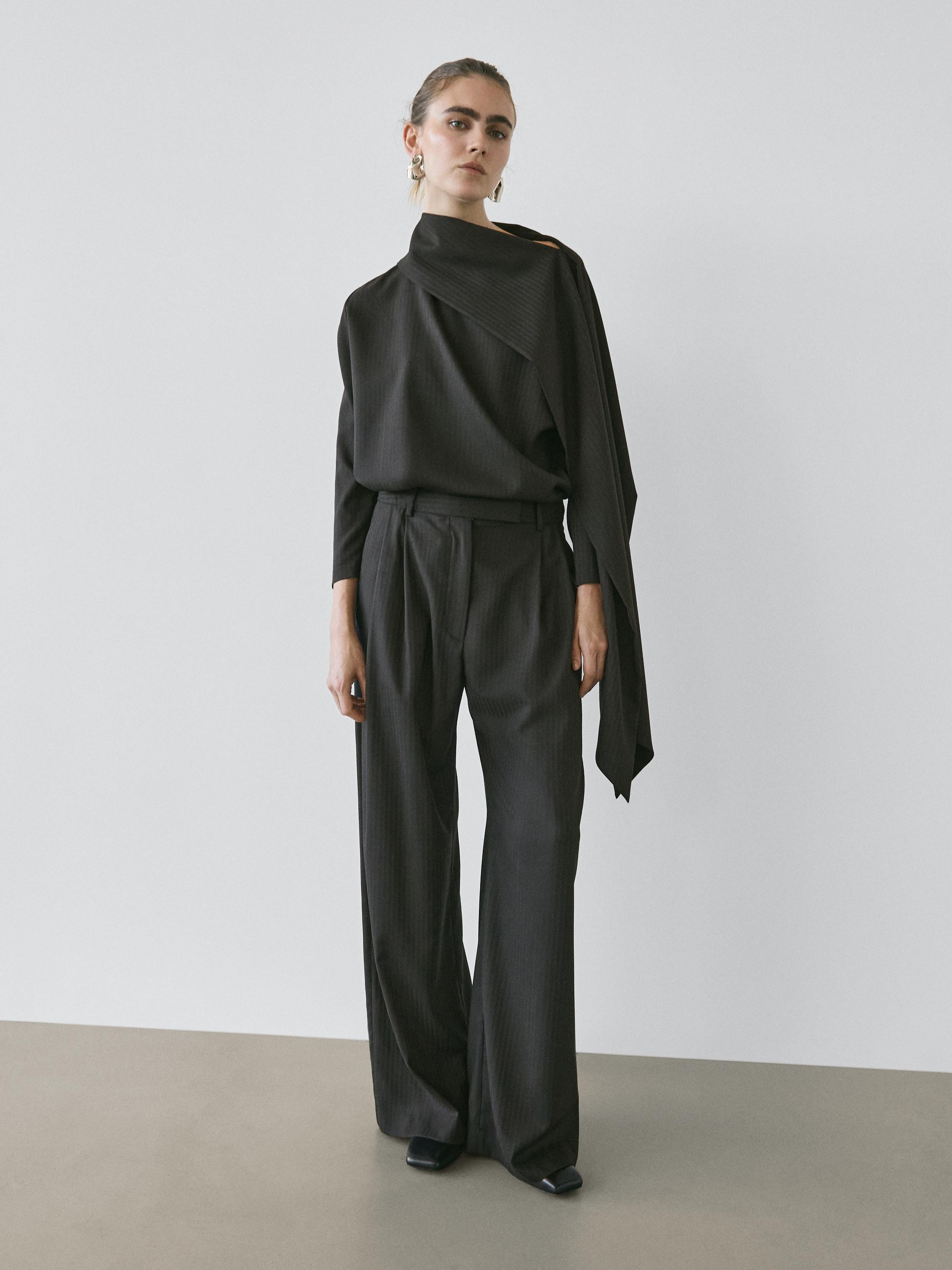 Striped blouse with cape detail - STUDIO | Massimo Dutti UK