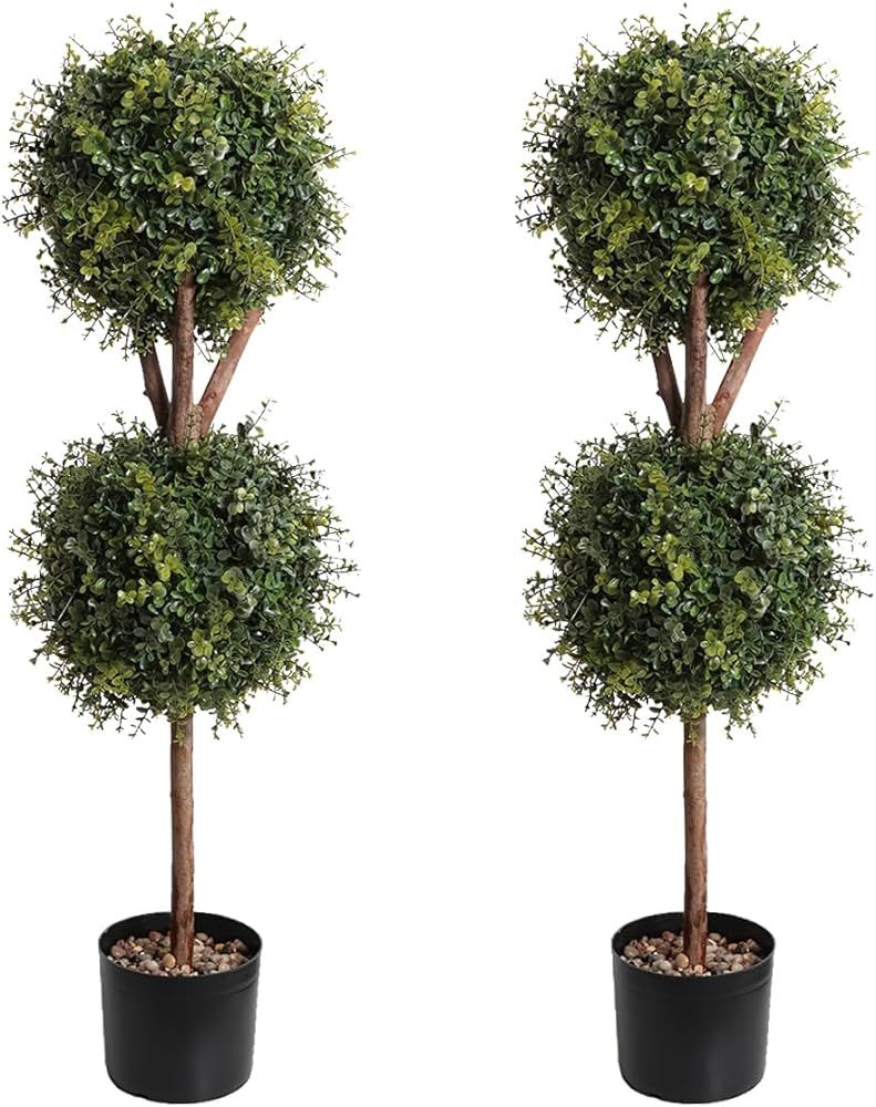 39 Inch Boxwood Topiary Artificial Tree Set of 2, UV Resistant Indoor/Outdoor Topiary Fake Tree D... | Amazon (US)