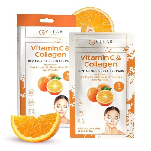 Clear Beauty Vitamin C & Collagen Under Eye Patches – Reduces Dark Circles, Puffiness & Fine Lines – Hydrating & Firming Eye Pads – Dermatologist Tested, Korean Skin Care, Vegan Clean Beauty – 5 Pairs | Amazon (US)