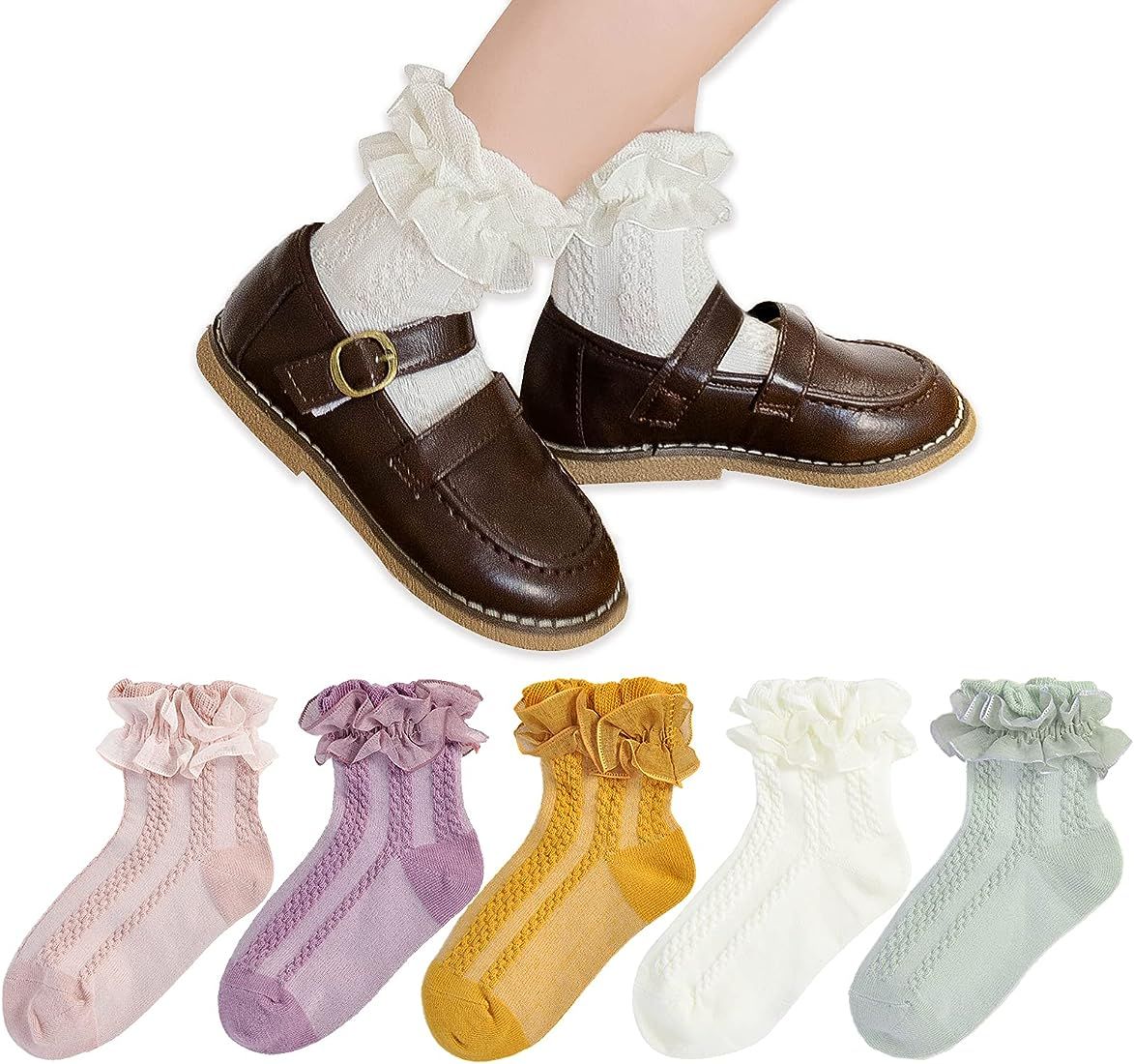 Mini Angel Baby Girl Socks 5/6 Pairs Toddler Triple/Double Ruffle Lace Socks Dress Frilly Bow Ank... | Amazon (US)