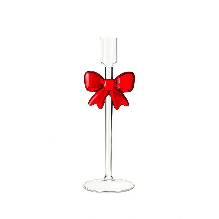 Fzsteel Glass Candle Holder with Red Bow for Taper Candles Two Heights 10 Inch and 8 Inch 3.25 In... | Walmart (US)