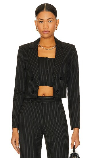 Mya Crpd Ntch Col Ftd Blzr in Black Pinstripe | Revolve Clothing (Global)