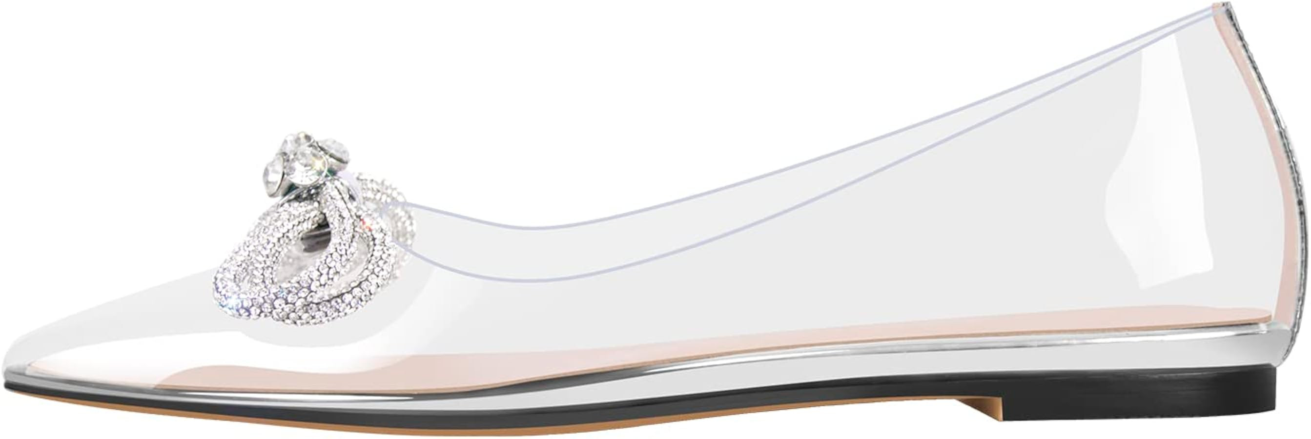 Women's Flats with Rhinestone Bow Pointed Toe Flats for Women Clear Flat | Amazon (US)