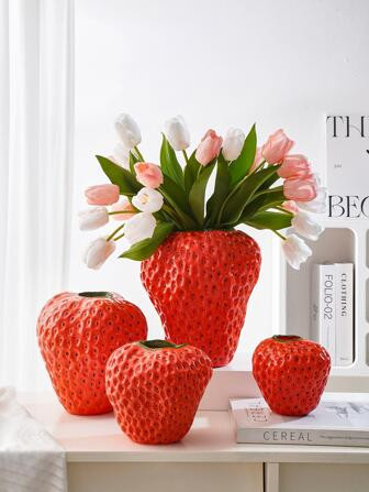 1pc Strawberry Design Flower Vase, Red ABS Cute Decorative Vase For Home Decor | SHEIN
