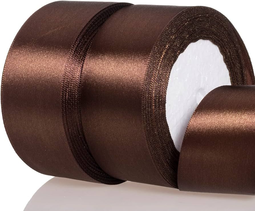 ATRBB 1 1/2 Inch Dark Brown Satin Ribbon, 50 Yards Solid Fabric Ribbon for Gift Wrapping, Bouquet... | Amazon (US)