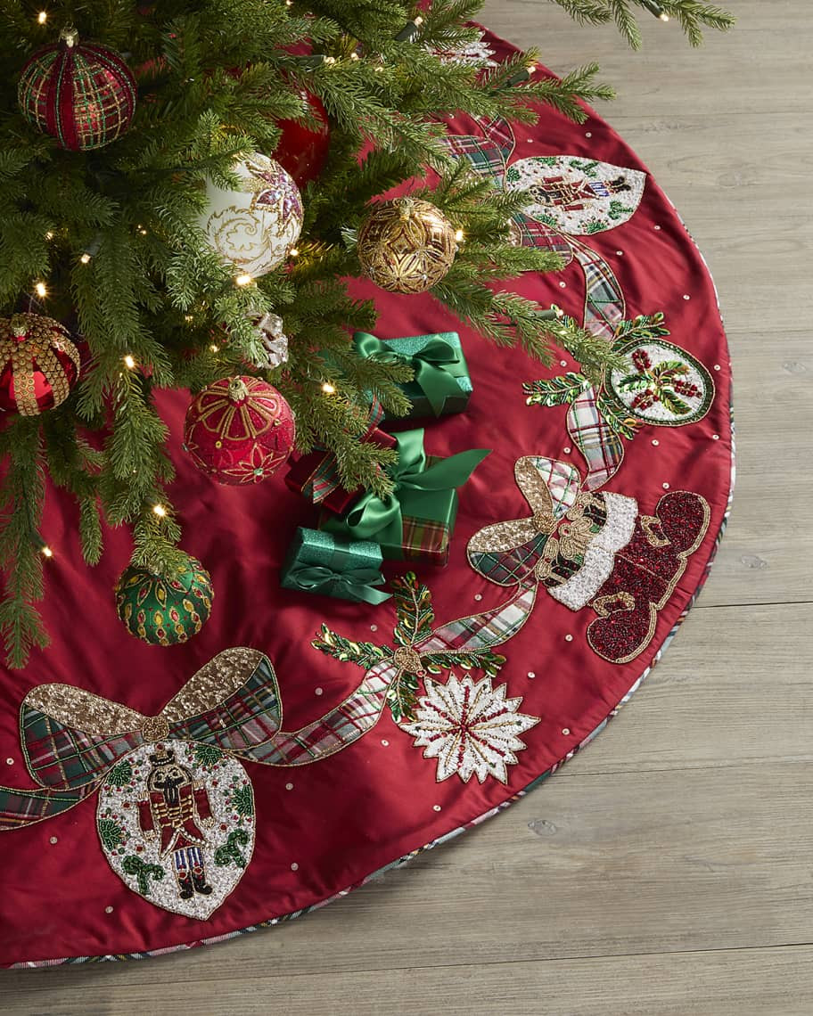 Kim Seybert 64" Tinsel Treasure Embroidered Tree Skirt | Neiman Marcus