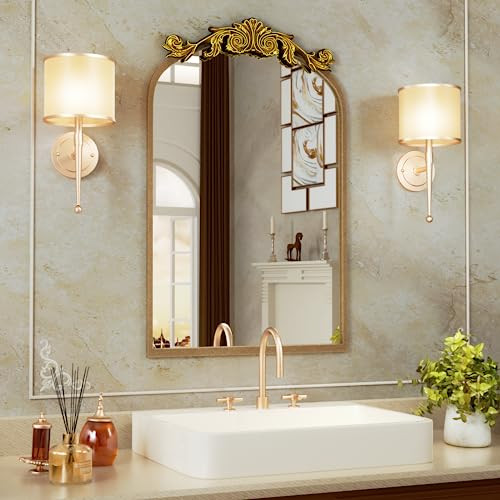 WEER Arendahl Traditional Arch Mirror, 20x32 Inch Gold Antique Mirror for Wall with Tempered Glass, Gold Frame Vintage Bathroom Mirror, Arch Decorative Baroque Mirrors(Lean/Vertical) | Amazon (US)