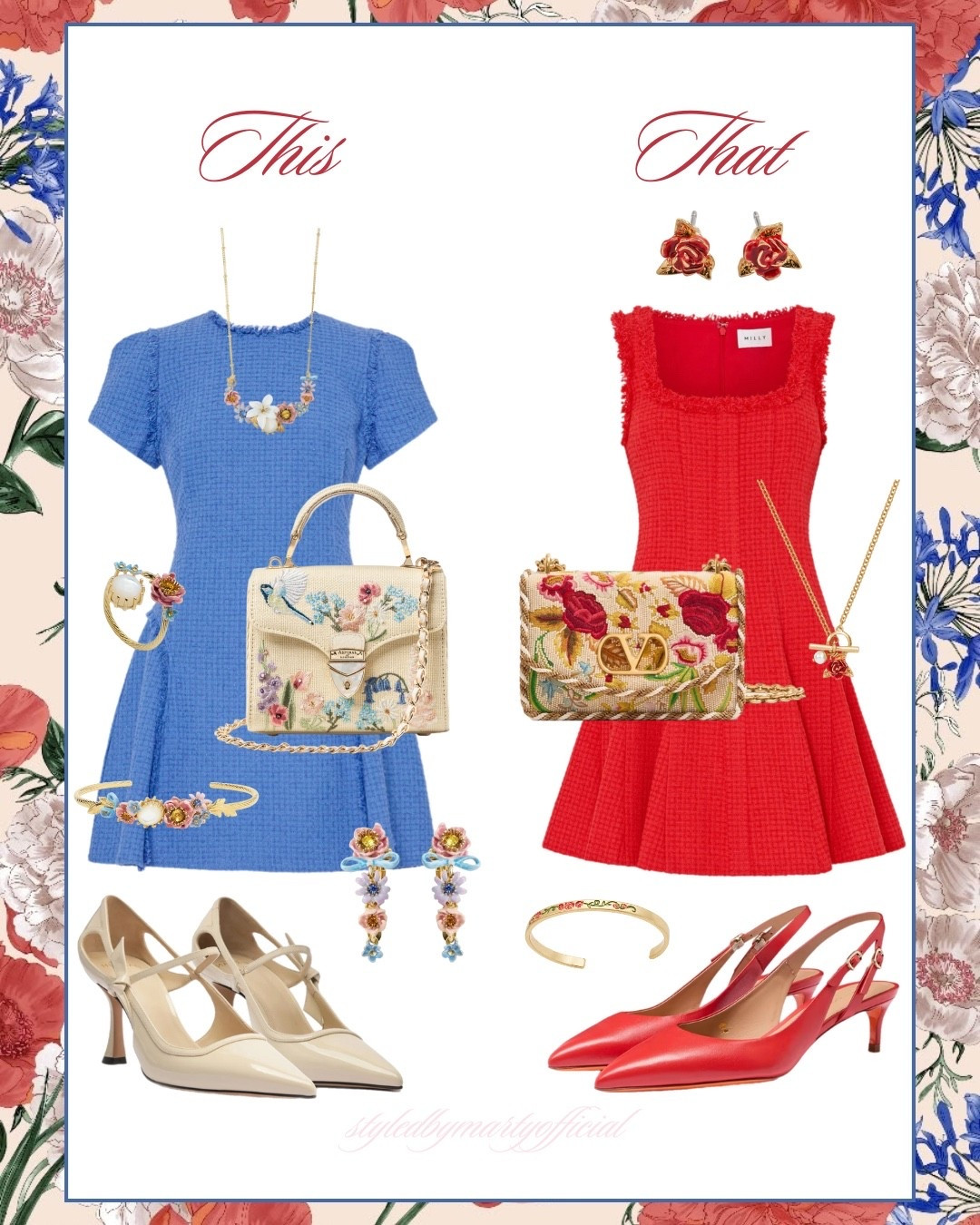 This or That?❤️💙

Feminine style, feminine outfit, winter style, winter dress, preppy dress, boucle mini dress, blue mini dress, red mini dress, valentine dress, valentine outfit, grandmillenial style, floral fashion, floral bag, floral jewels, romantic style, red pumps 

#LTKootd #LTKSeasonal #LTKMidsize