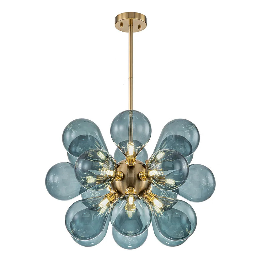 18-Light Cluster Blue Glass Bubble Chandelier - 25in Wide Gold - Blue | Bed Bath & Beyond