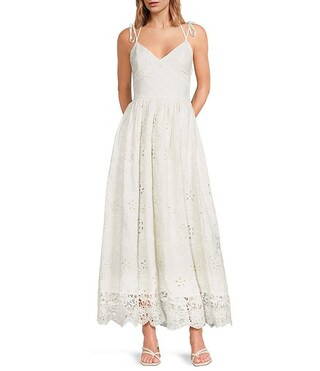 Analise Sweetheart Neck Sleeveless Lace Border Embroidered A-Line Maxi Dress | Dillard's
