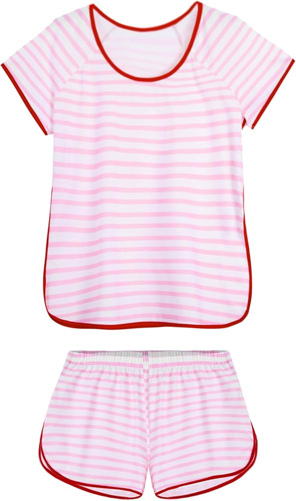Hilinker Womens Sexy Pajama Set Ruched Lace Trim Cami and Shorts Summer Cute Pjs 2 Piece | Amazon (US)