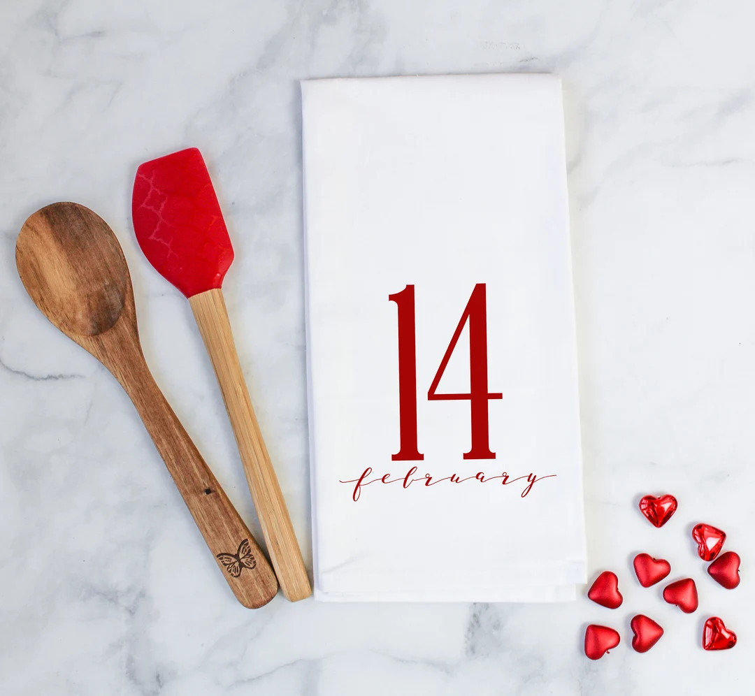 Valentine's Day Tea Towel Valentine Decor Flour Sack Farmhouse Decor February 14 Kitchen Towel Ho... | Etsy (US)