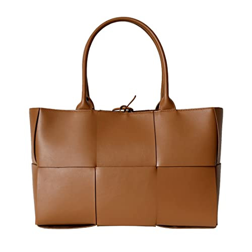 Women Large Leather Woven Shoulder Bag Crossbody Bag,Ladies Top Handle Satchel Tote Work Bag with Matching Clutch | Amazon (US)