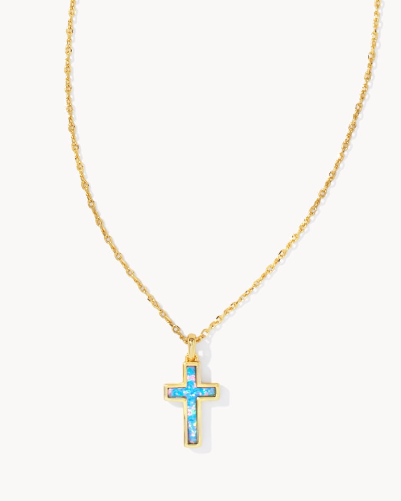 Cross Gold Pendant Necklace in Periwinkle Kyocera Opal | Kendra Scott