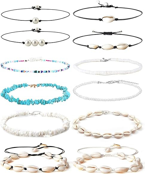 LOLIAS 12Pcs Natural Shell Choker Necklaces for Women Girls Clavicle Necklace Conch Clam Bohemian... | Amazon (UK)