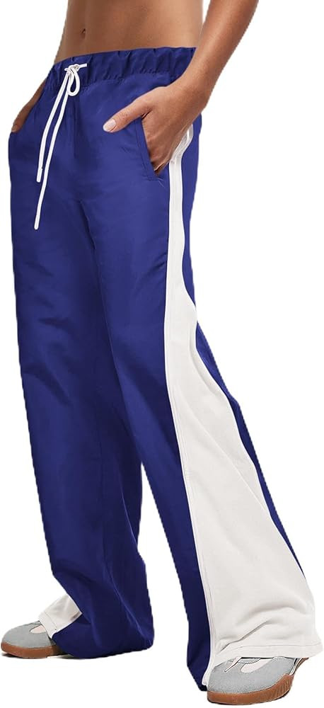 Panadila Women Wide Leg Track Pants Y2K Parachute Pants Color Block Baggy Sweatpants Elastic Waist Trousers | Amazon (US)