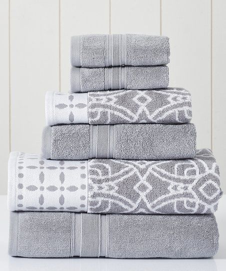 Gray & White Six-Piece Cotton Towel Set | Zulily